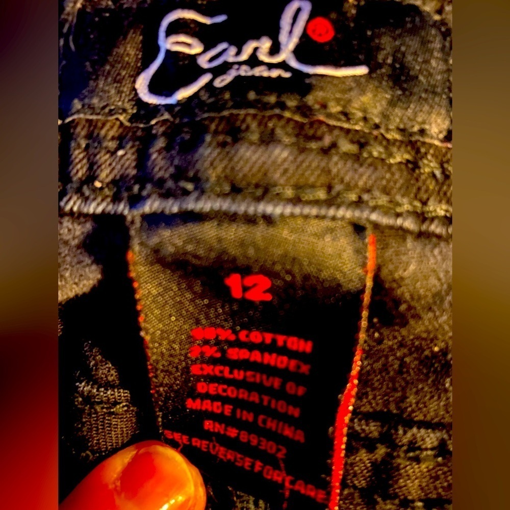 Earl Jeans Denim, Crop, Rhinestones, Embellished, Embroidery, Metallic, Sz 12 - Picture 5 of 12